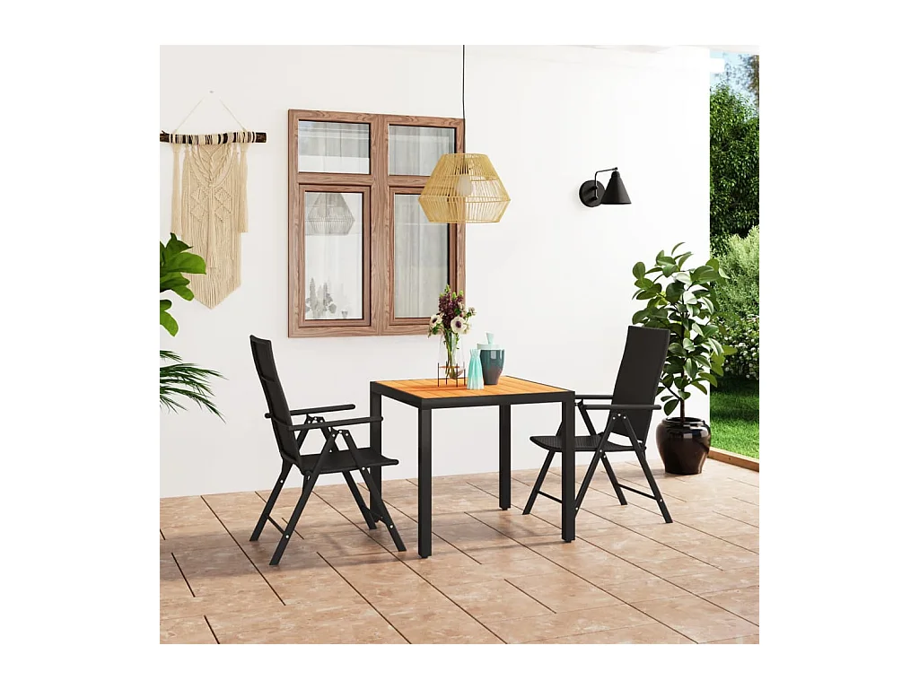 Ensemble de salle à manger de jardin 3 pièces Noir et marron