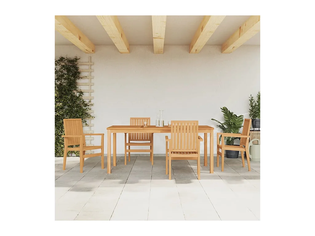 5 peças conjunto de jantar p/ jardim madeira de teca maciça