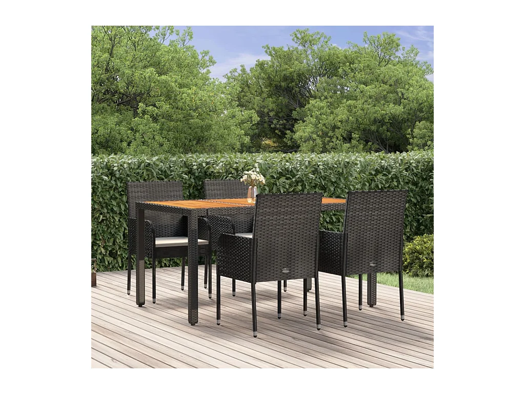 Set de muebles jardín 5 piezas con cojines ratán sintético negro