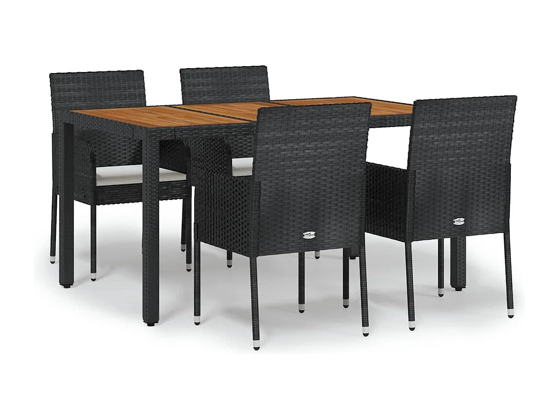 Set de muebles jardín 5 piezas con cojines ratán sintético negro