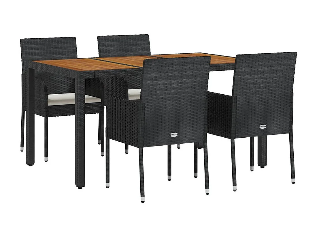 Set de muebles jardín 5 piezas con cojines ratán sintético negro