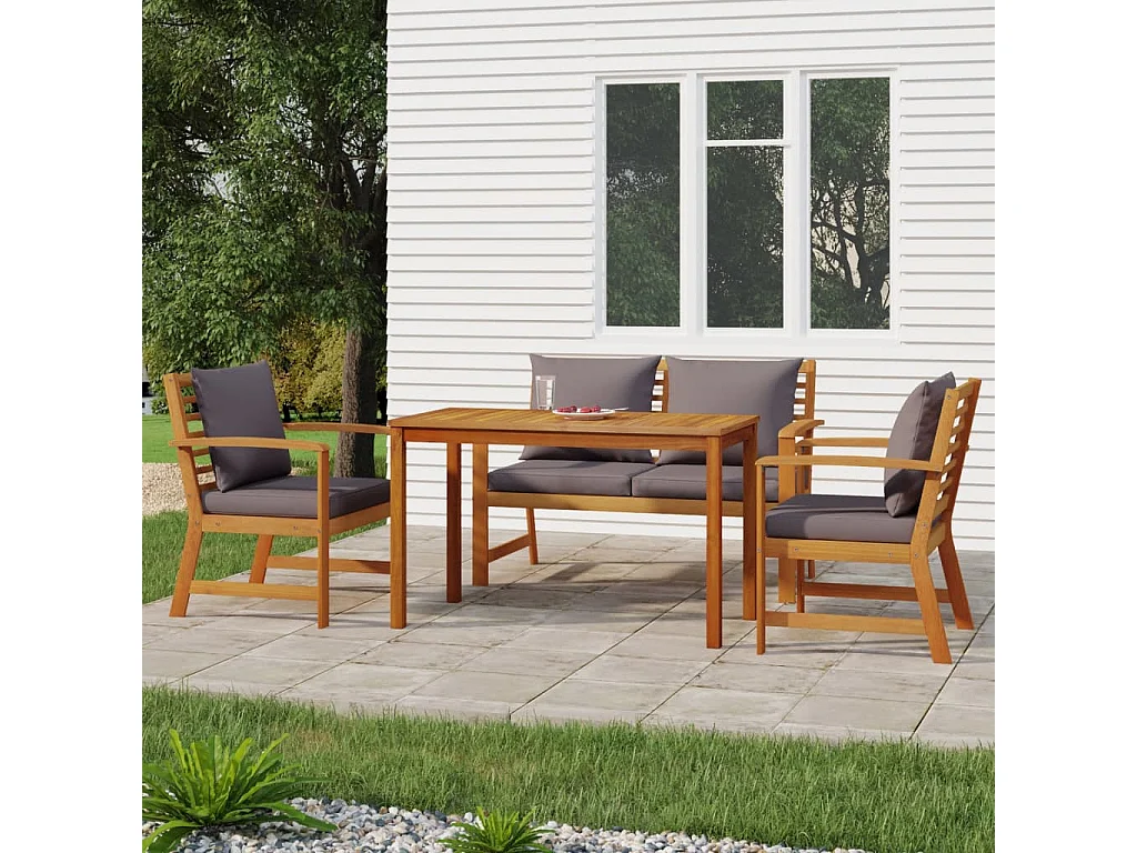 Juego comedor de jardín 4 piezas con cojines madera maciza acacia