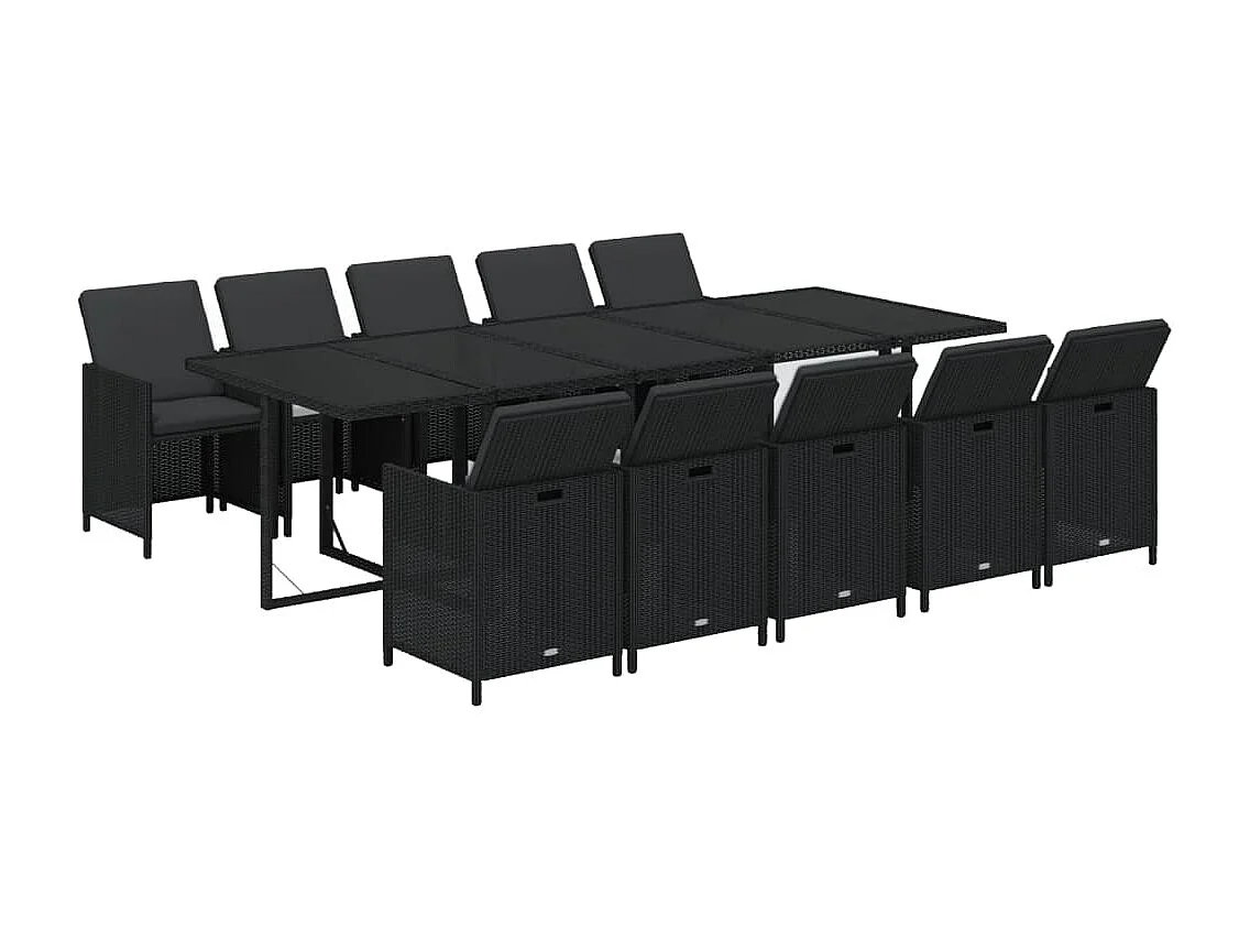 Ensemble à dîner de jardin coussins 11 pièces Résine tressée Noir