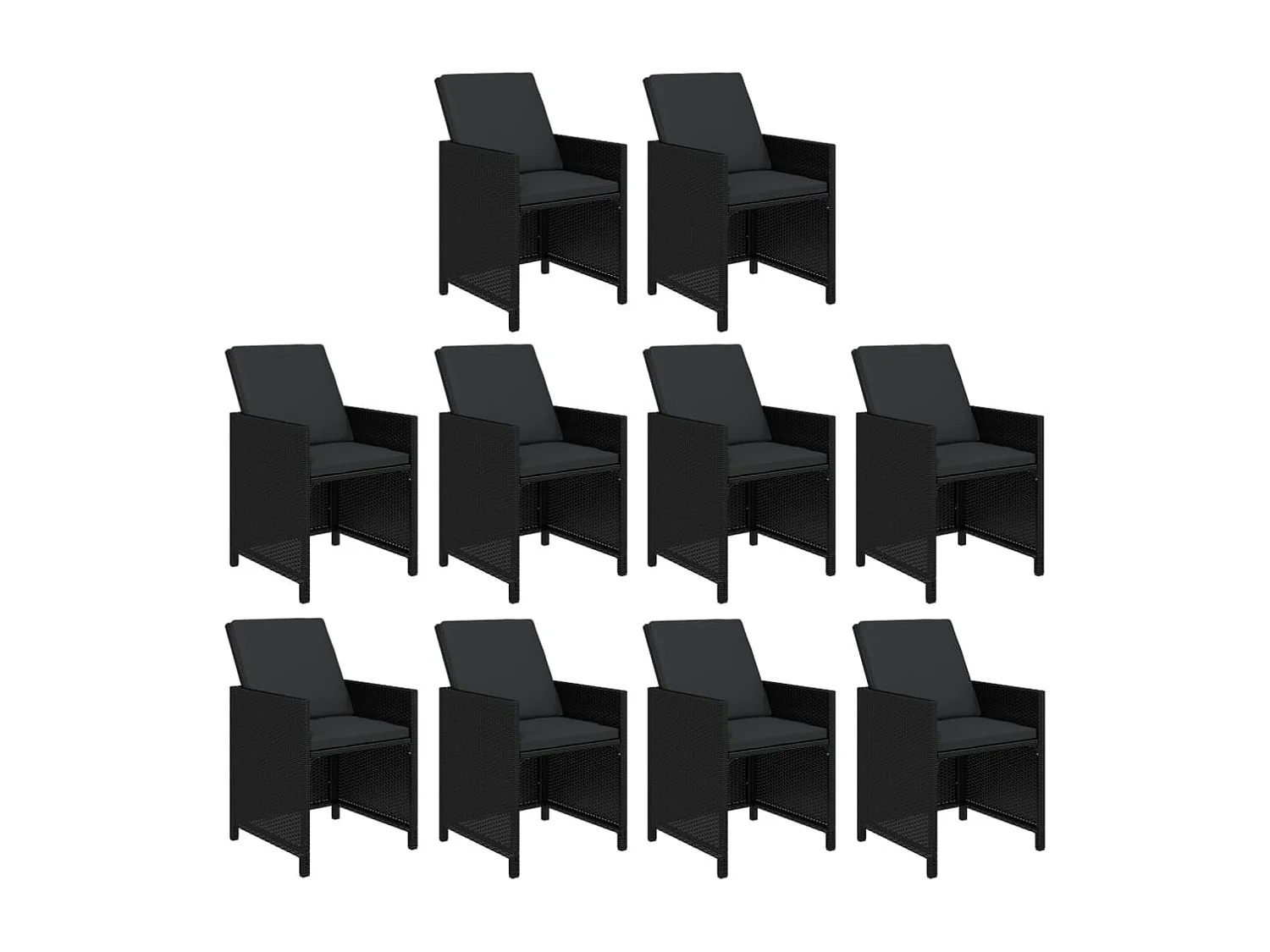 Ensemble à dîner de jardin coussins 11 pièces Résine tressée Noir