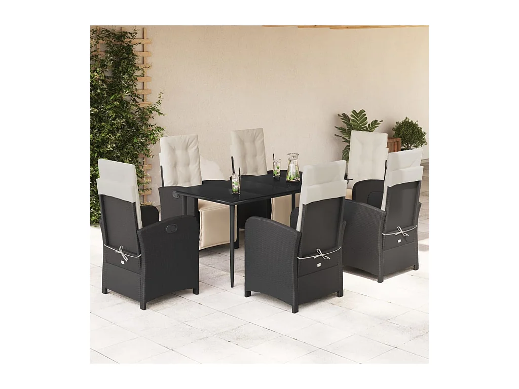 7-delige Tuinset met kussens poly rattan zwart