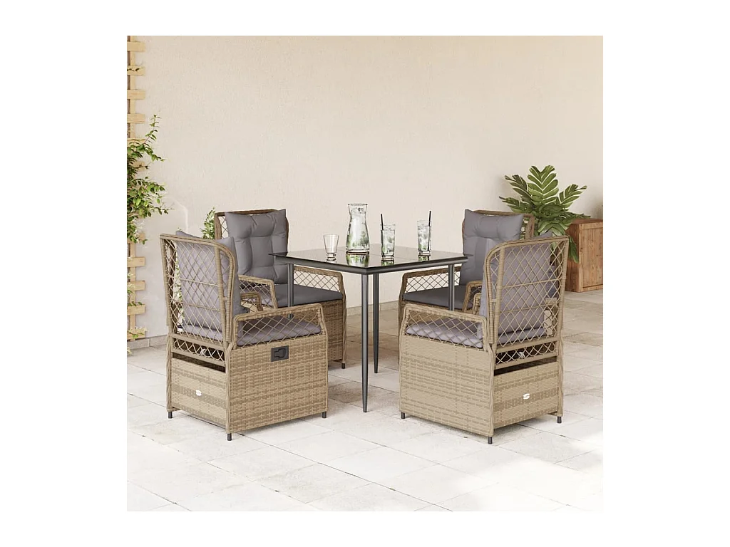 Ensemble à manger de jardin avec coussins 5 pièces Beige poly rotin