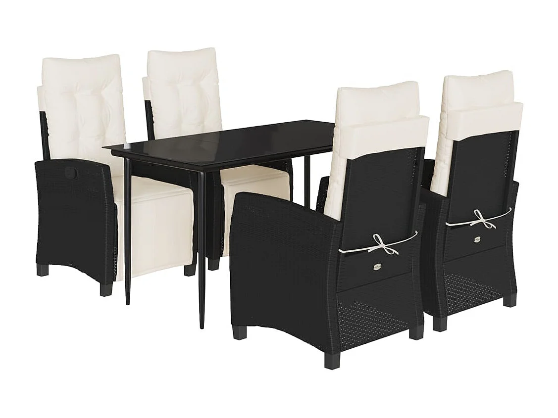Ensemble à manger de jardin coussins 5 pièces Noir Résine tressée