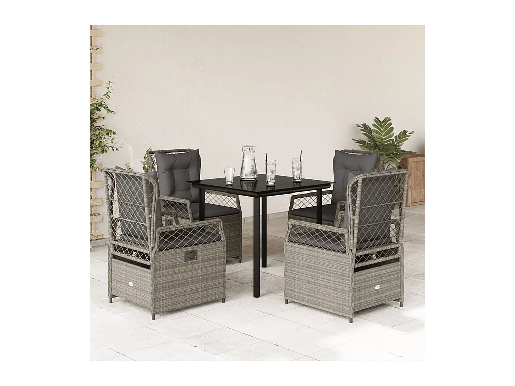 Ensemble à manger de jardin et coussins 5 pièces gris clair rotin