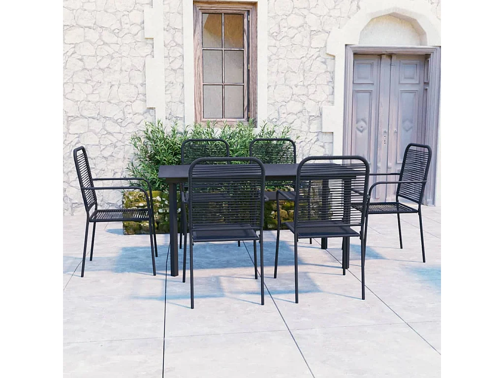 Set de comedor de jardín 7 piezas vidrio y acero negro