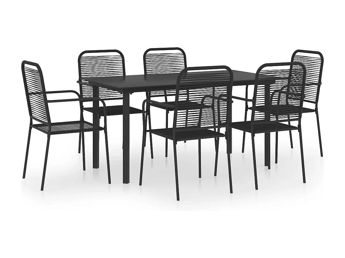 Set de comedor de jardín 7 piezas vidrio y acero negro