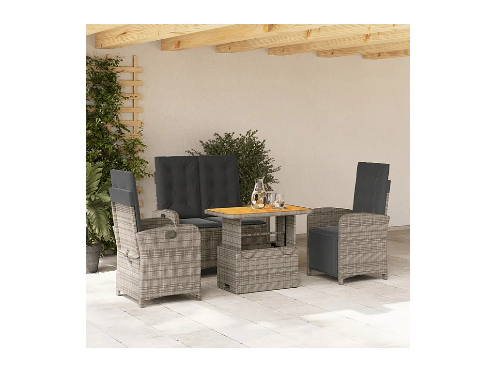 Ensemble à manger jardin 4pièces et coussins Gris Résine tressée