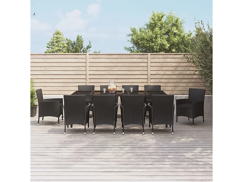 Mobilier à dîner jardin 11 pièces et coussins noir résine tressée
