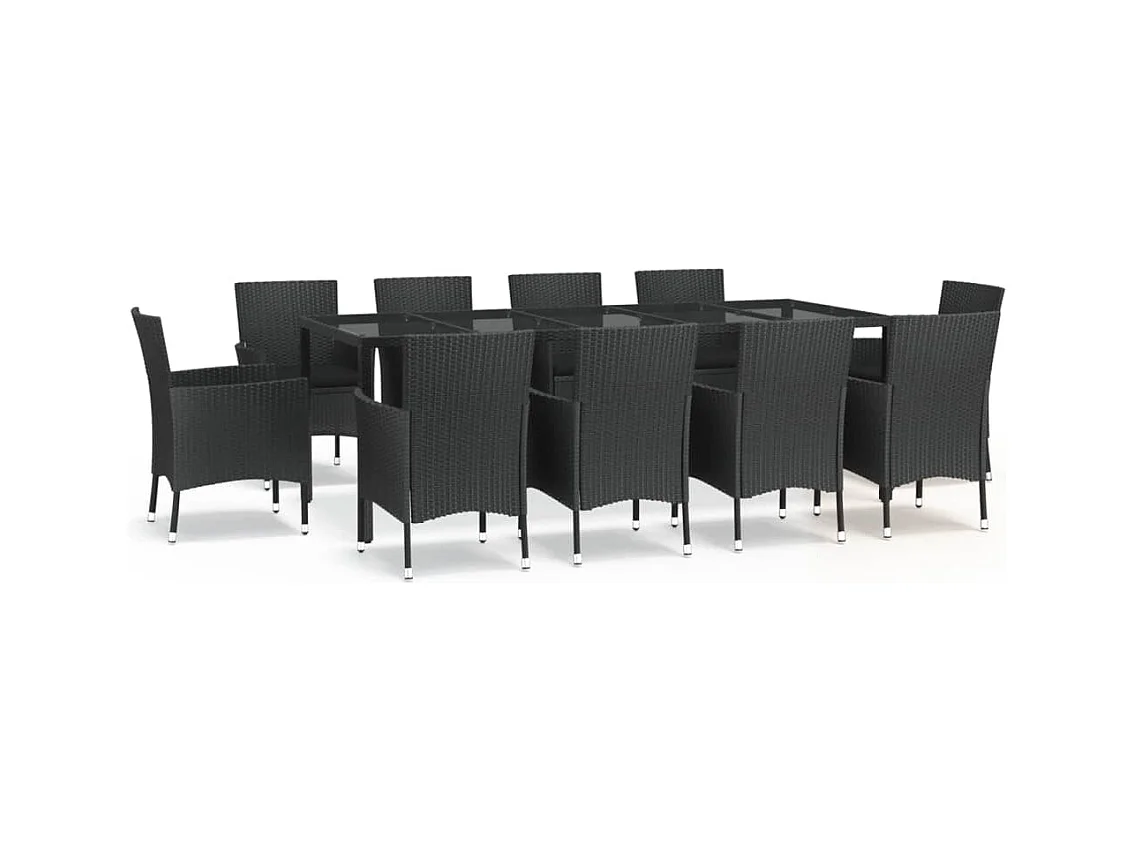 Mobilier à dîner jardin 11 pièces et coussins noir résine tressée