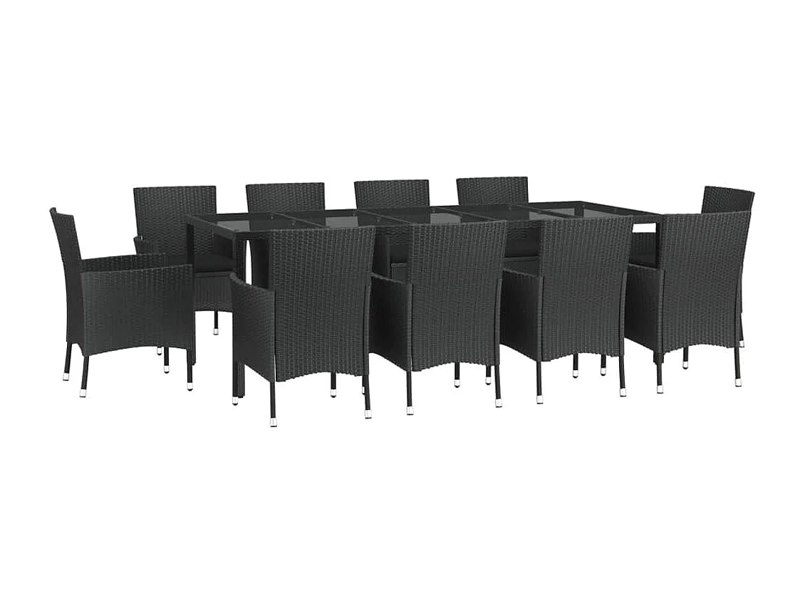 Mobilier à dîner jardin 11 pièces et coussins noir résine tressée