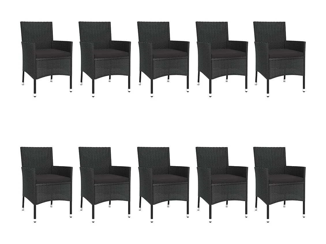 Mobilier à dîner jardin 11 pièces et coussins noir résine tressée