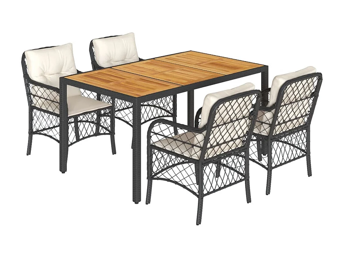 Set de muebles jardín 5 piezas con cojines ratán sintético negro