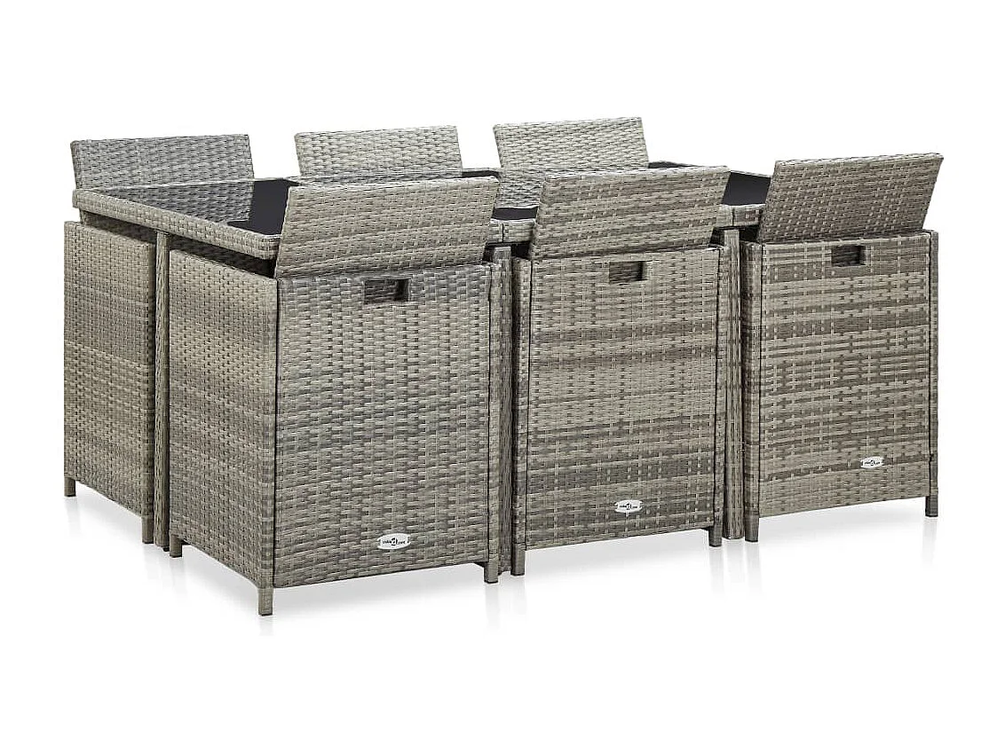 Mobilier à dîner de jardin 11 pièces et coussin Résine tressée Gris