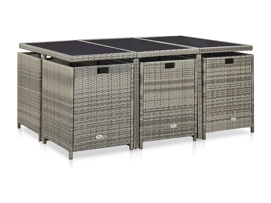 Mobilier à dîner de jardin 11 pièces et coussin Résine tressée Gris