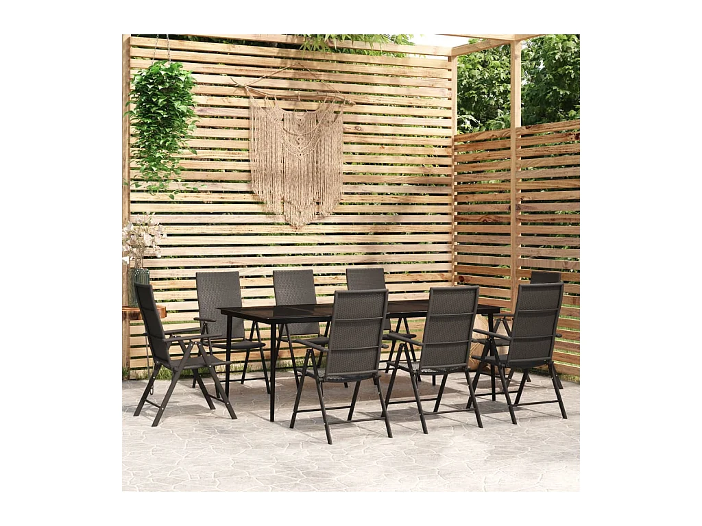 Ensemble de salle à manger de jardin 9 pièces Noir