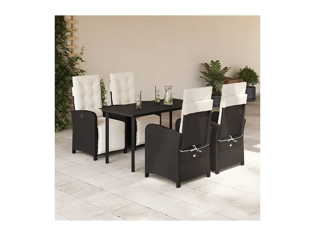 Ensemble à manger de jardin coussins 5 pièces Noir Résine tressée