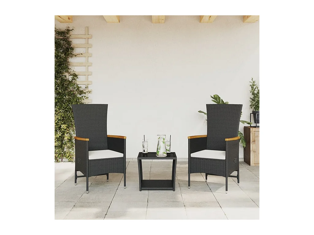 Ensemble à manger de jardin avec coussins 3 pièces Noir