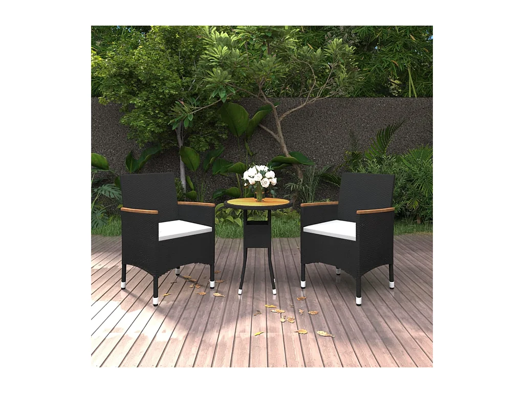 Mobilier à dîner de jardin 3 pièces Résine tressée Noir