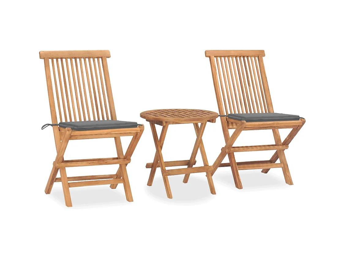 Mobilier à dîner d'extérieur pliable avec coussin 3 pièces Teck