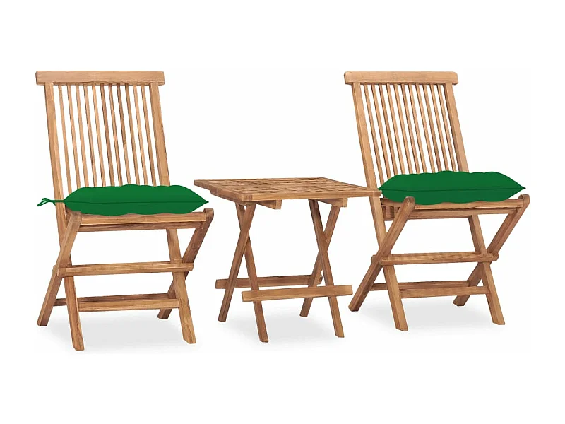 Mobilier à dîner d'extérieur pliable avec coussin 3 pièces Teck