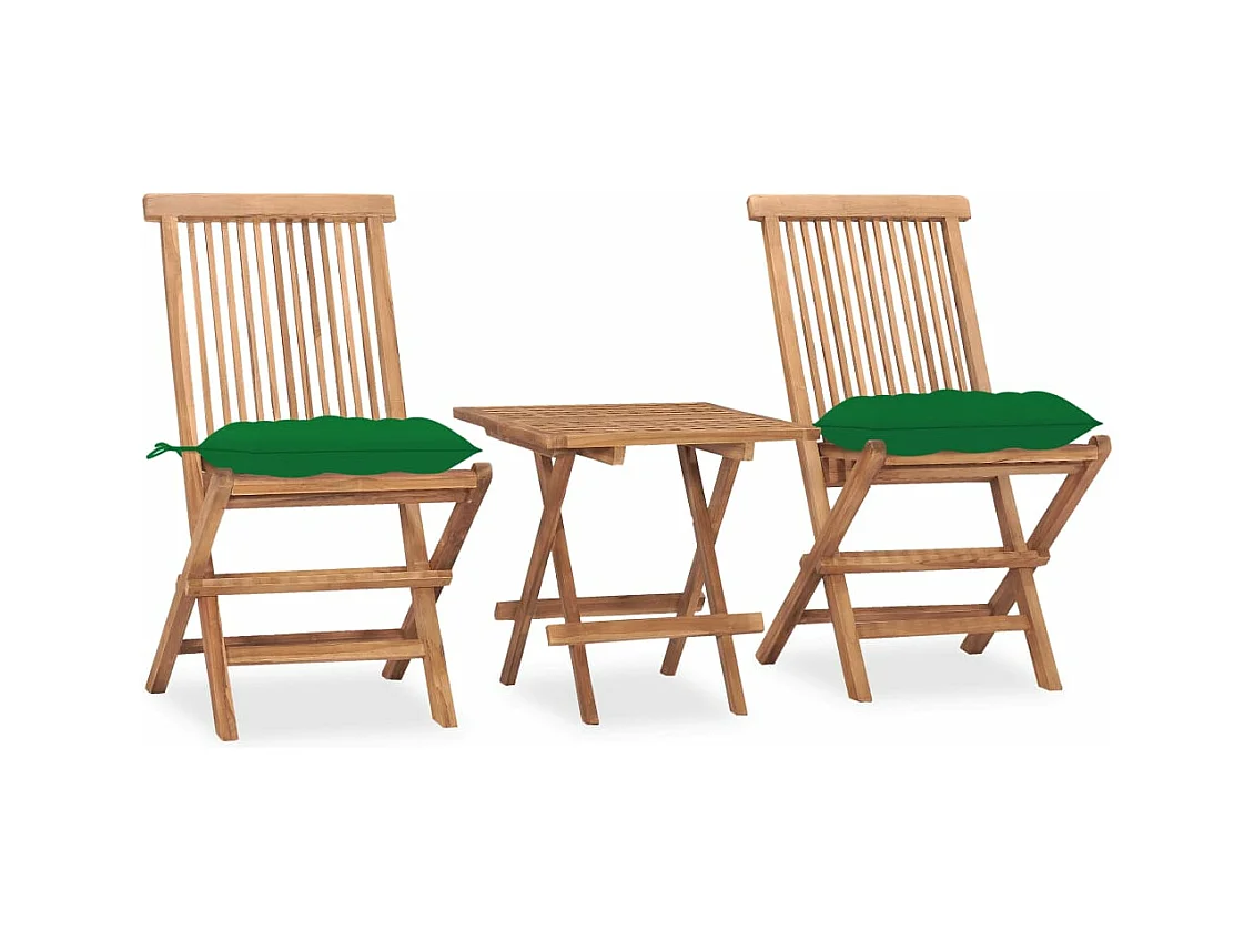 Mobilier à dîner d'extérieur pliable avec coussin 3 pièces Teck