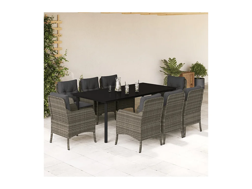 9-delige Tuinset met kussens poly rattan grijs