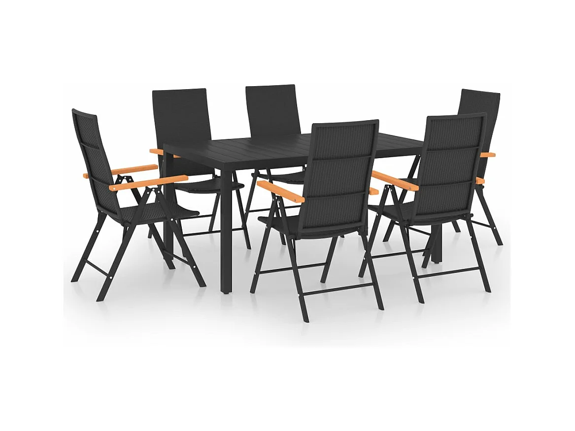 Juego de comedor para jardín 7 piezas negro y marrón