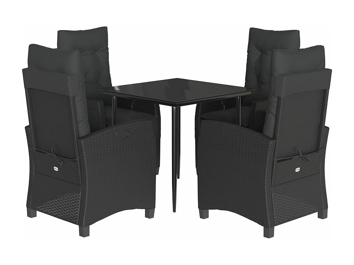 5 peças conjunto de jantar p/ jardim c/ almofadões vime PE preto