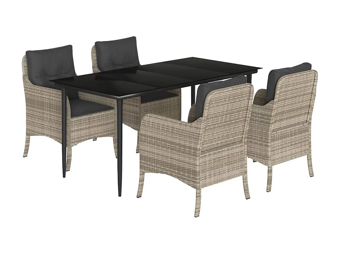 5 peças conjunto de jantar p/ jardim c/ almofadões cinzento claro