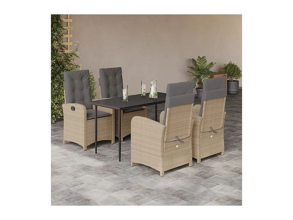 Ensemble à manger de jardin coussins 5 pièces mélange beige rotin