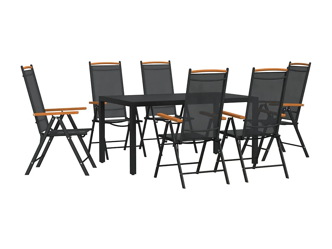 Ensemble à dîner de jardin 7 pièces noir aluminium