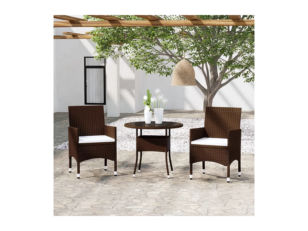 Mobilier à dîner de jardin 3 pièces Résine tressée Marron