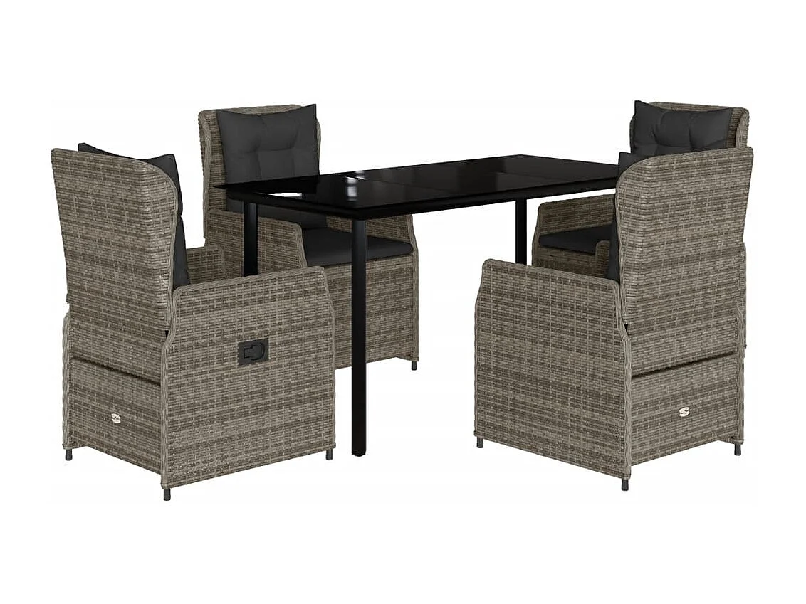 Ensemble à manger de jardin 5 pièces coussins gris résine tressée