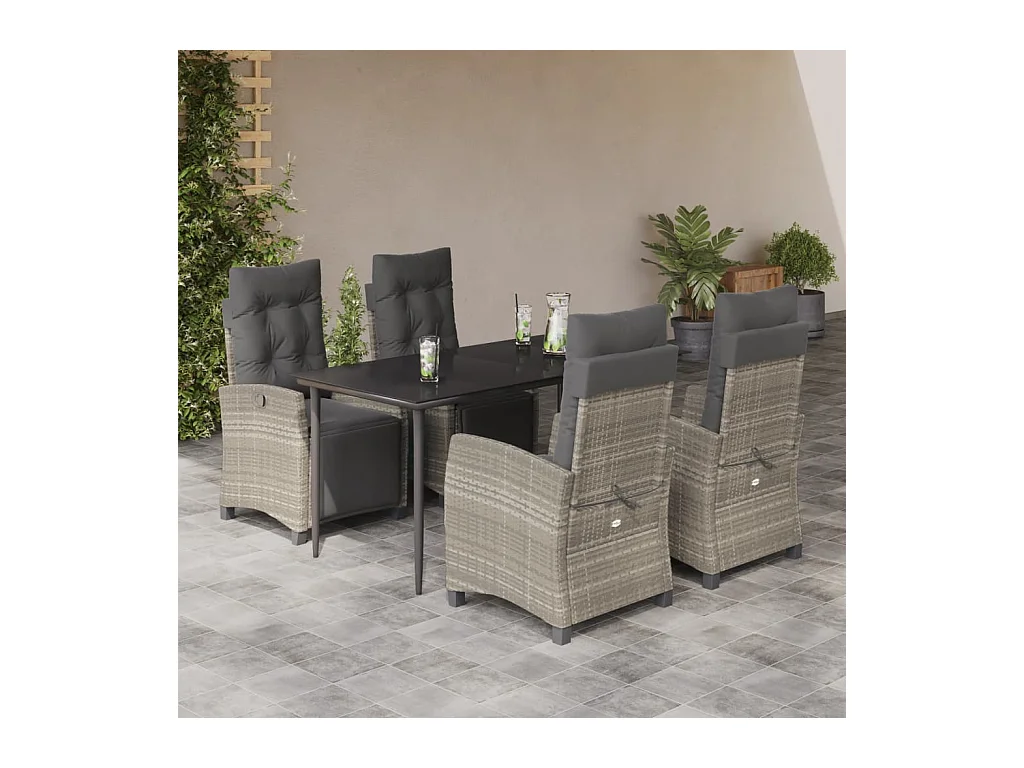 Ensemble à manger de jardin et coussins 5 pièces gris clair rotin