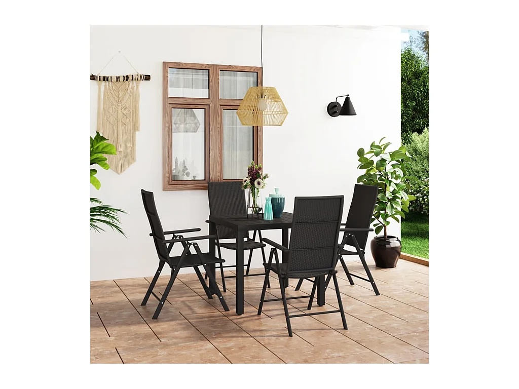 Ensemble de salle à manger de jardin 5 pièces Noir