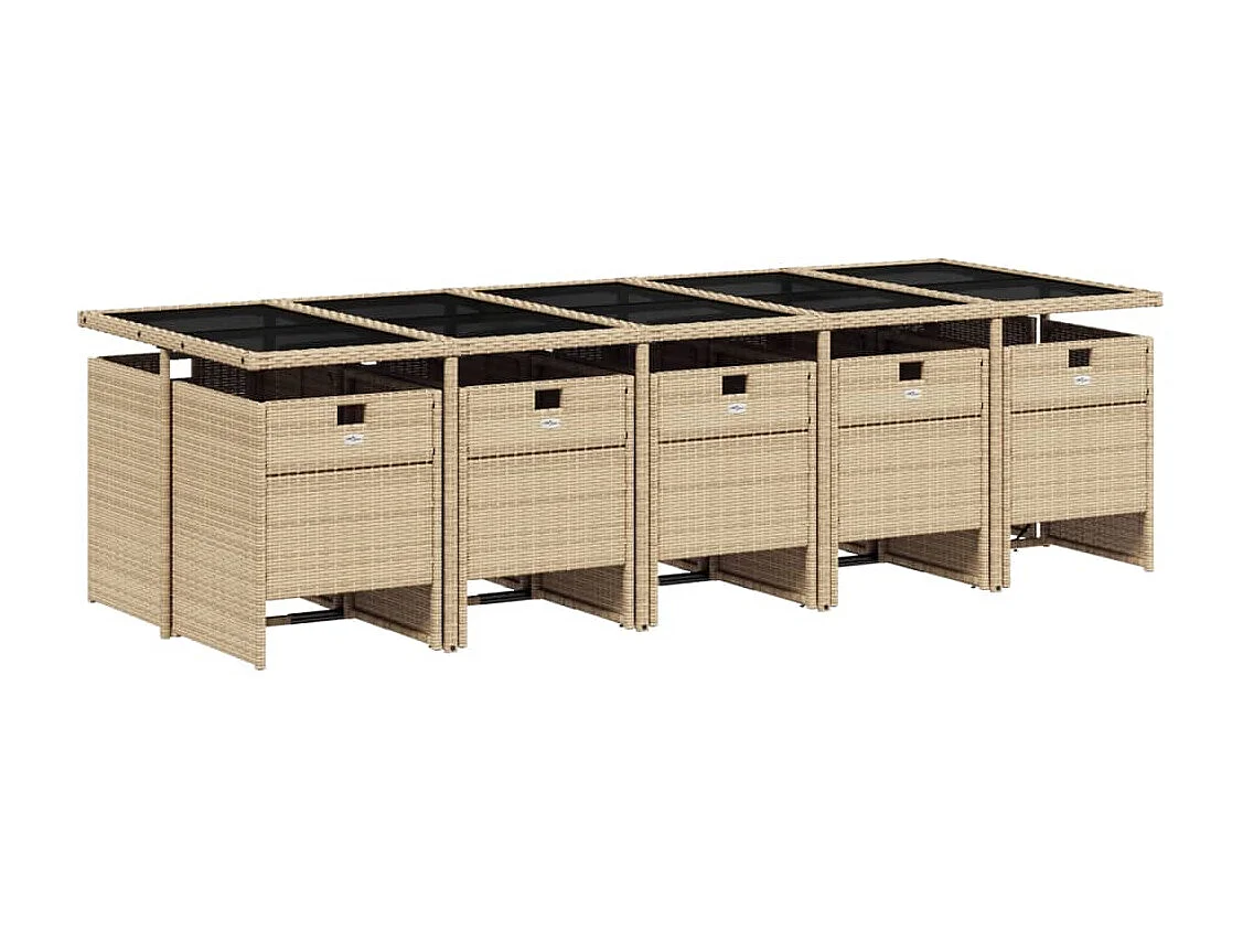 Set comedor de jardín 11 piezas con cojines ratán sintético beige