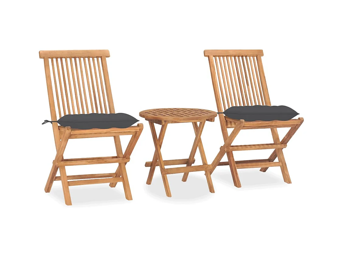Mobilier à dîner d'extérieur pliable avec coussin 3 pièces Teck