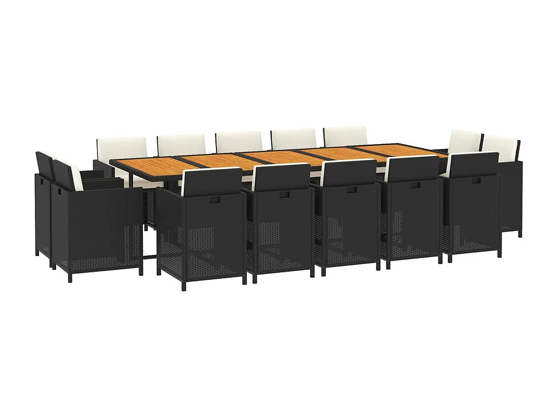 Juego comedor jardín 15 piezas con cojines ratán sintético negro