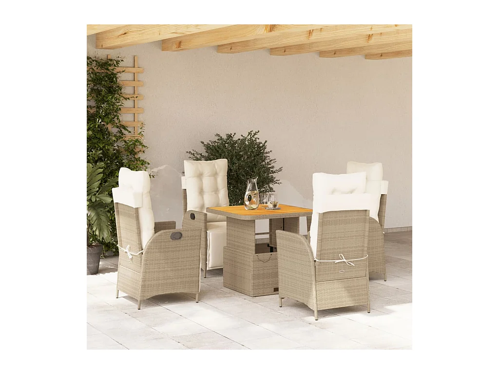 Ensemble à manger de jardin avec coussins 5 pièces Beige poly rotin
