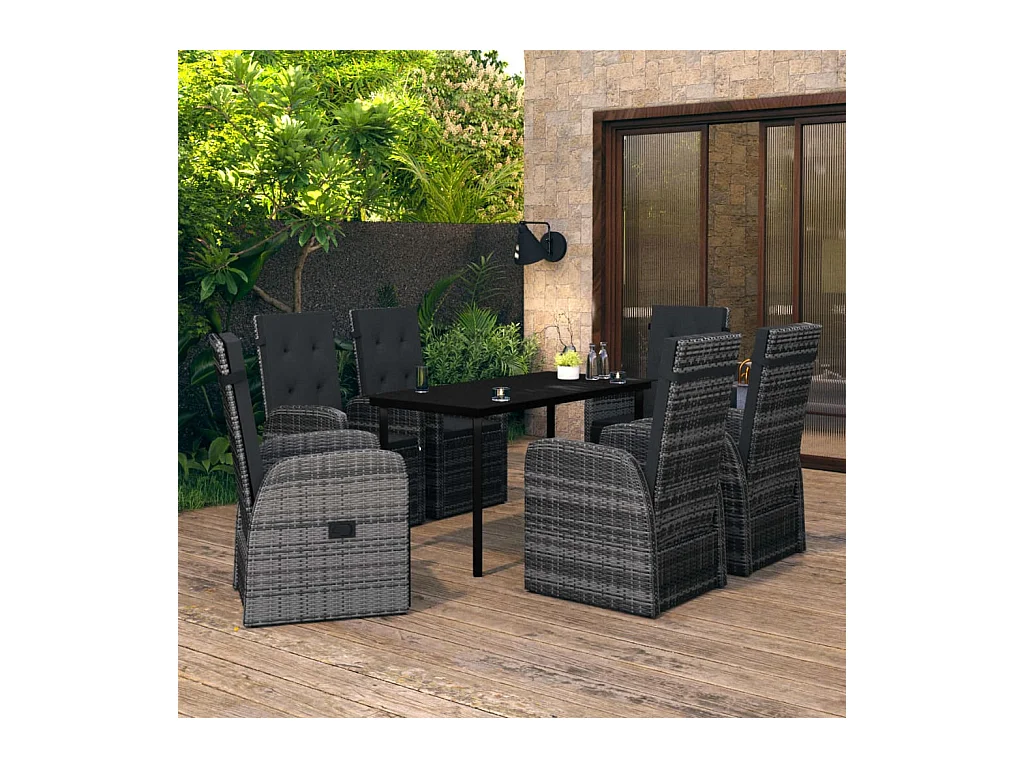 Ensemble de salle à manger de jardin et coussins 7 pièces Gris