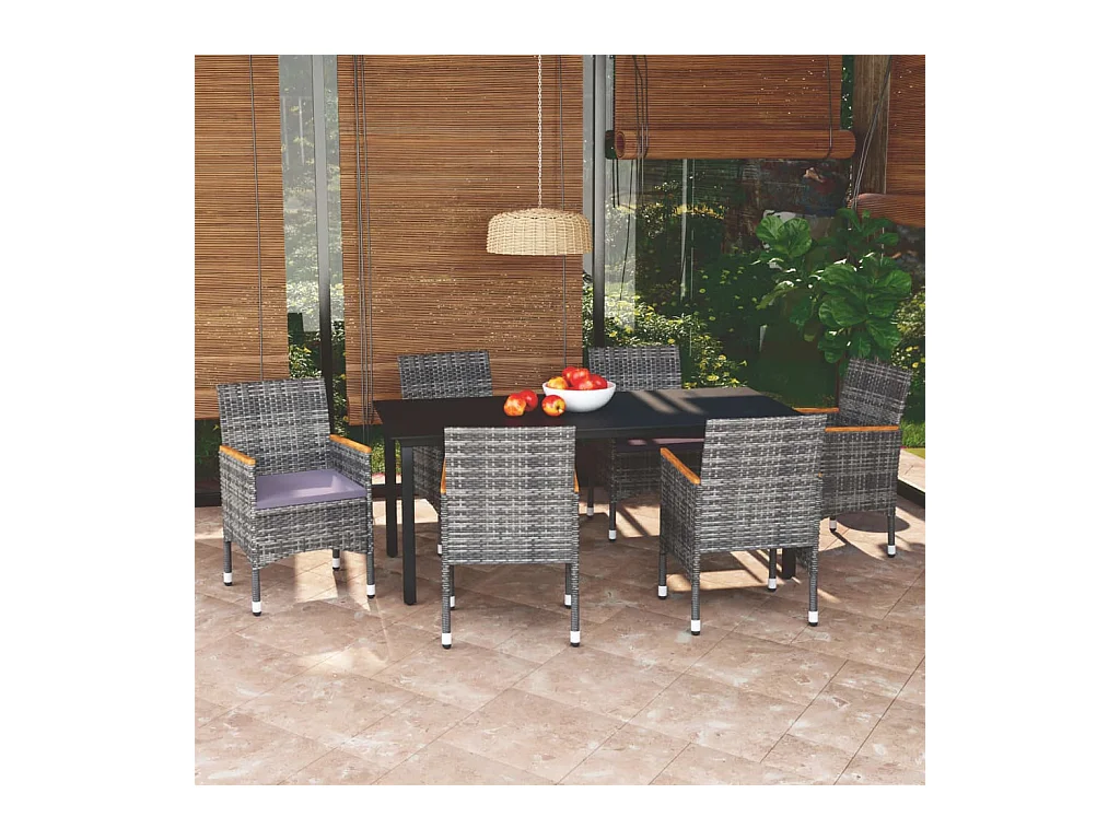 7-delige Tuinset met kussens poly rattan grijs