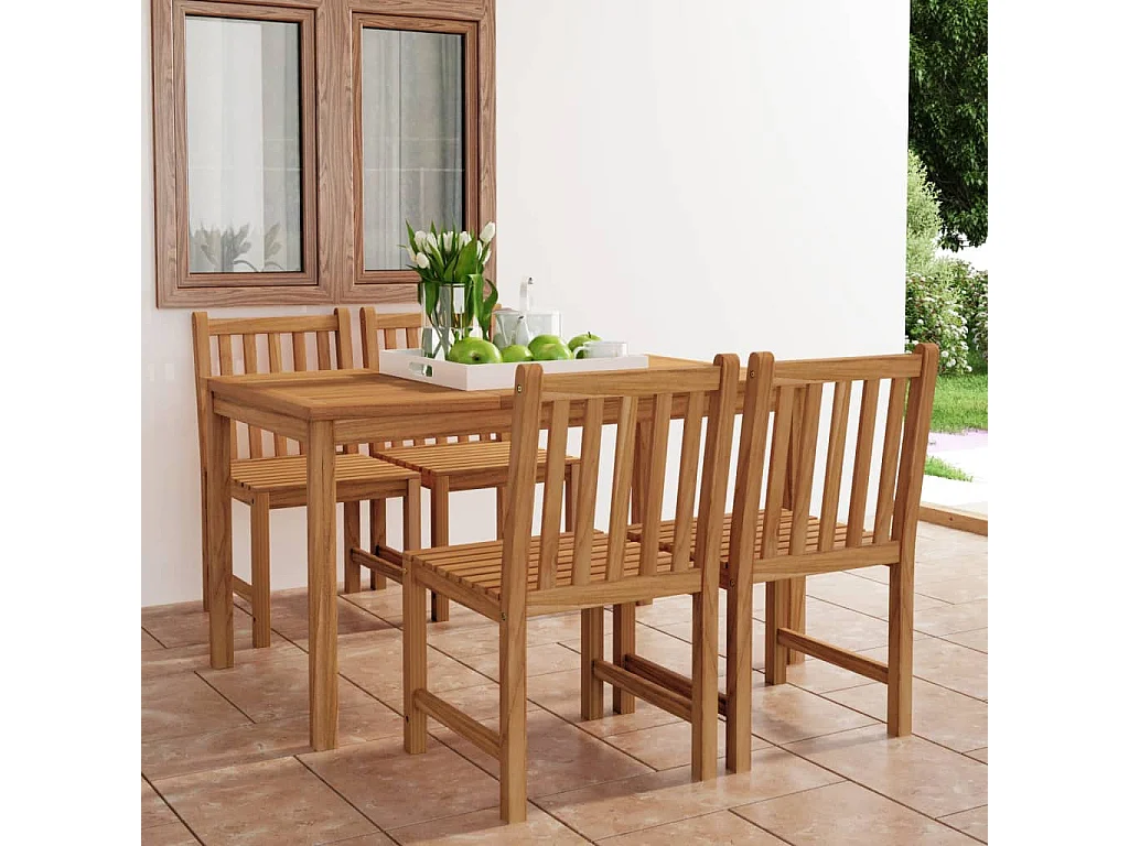 5 peças conjunto de jantar para jardim madeira de teca maciça