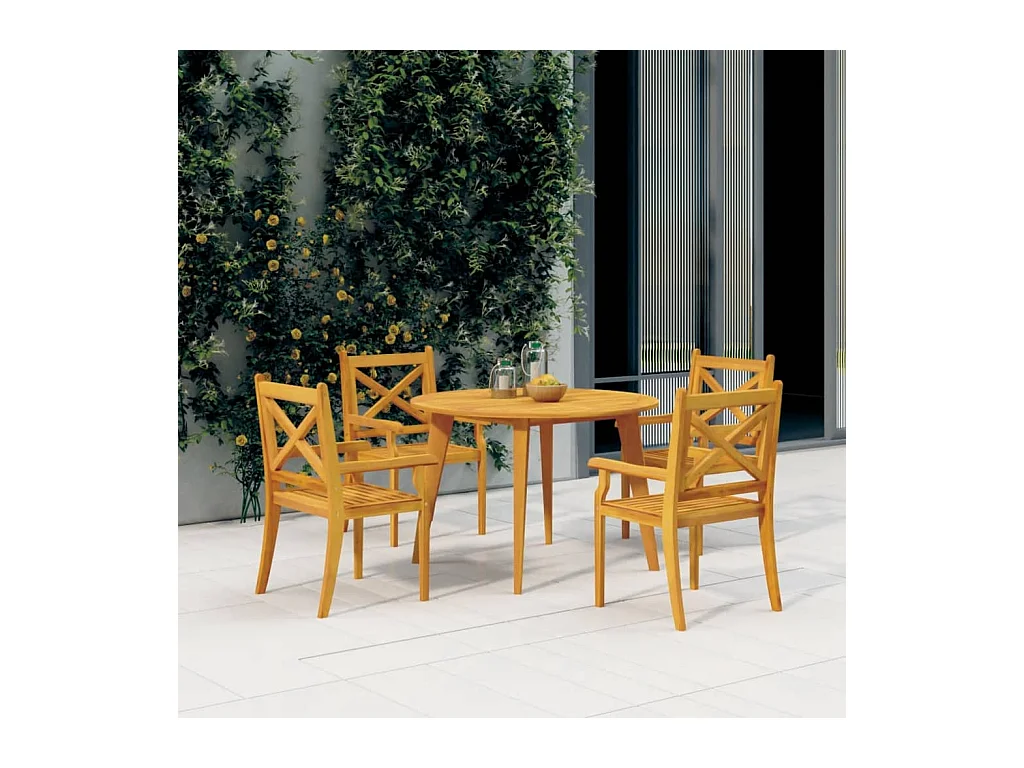 5 peças conjunto de jantar para jardim madeira de acácia maciça