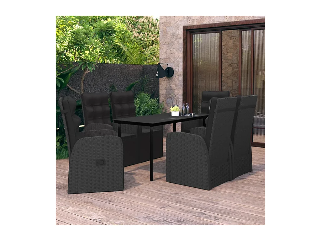 Mobilier de salle à manger de jardin avec coussins 7 pièces Noir