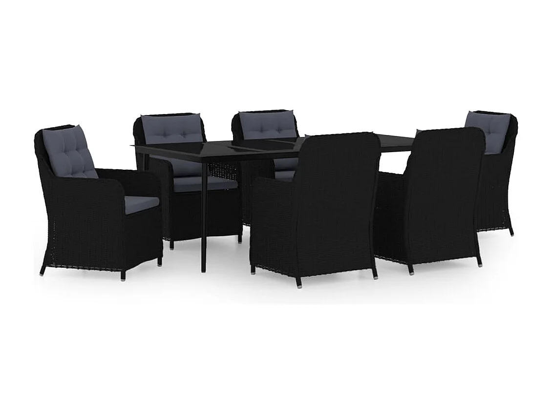 Ensemble de salle à manger de jardin 7 pièces Noir