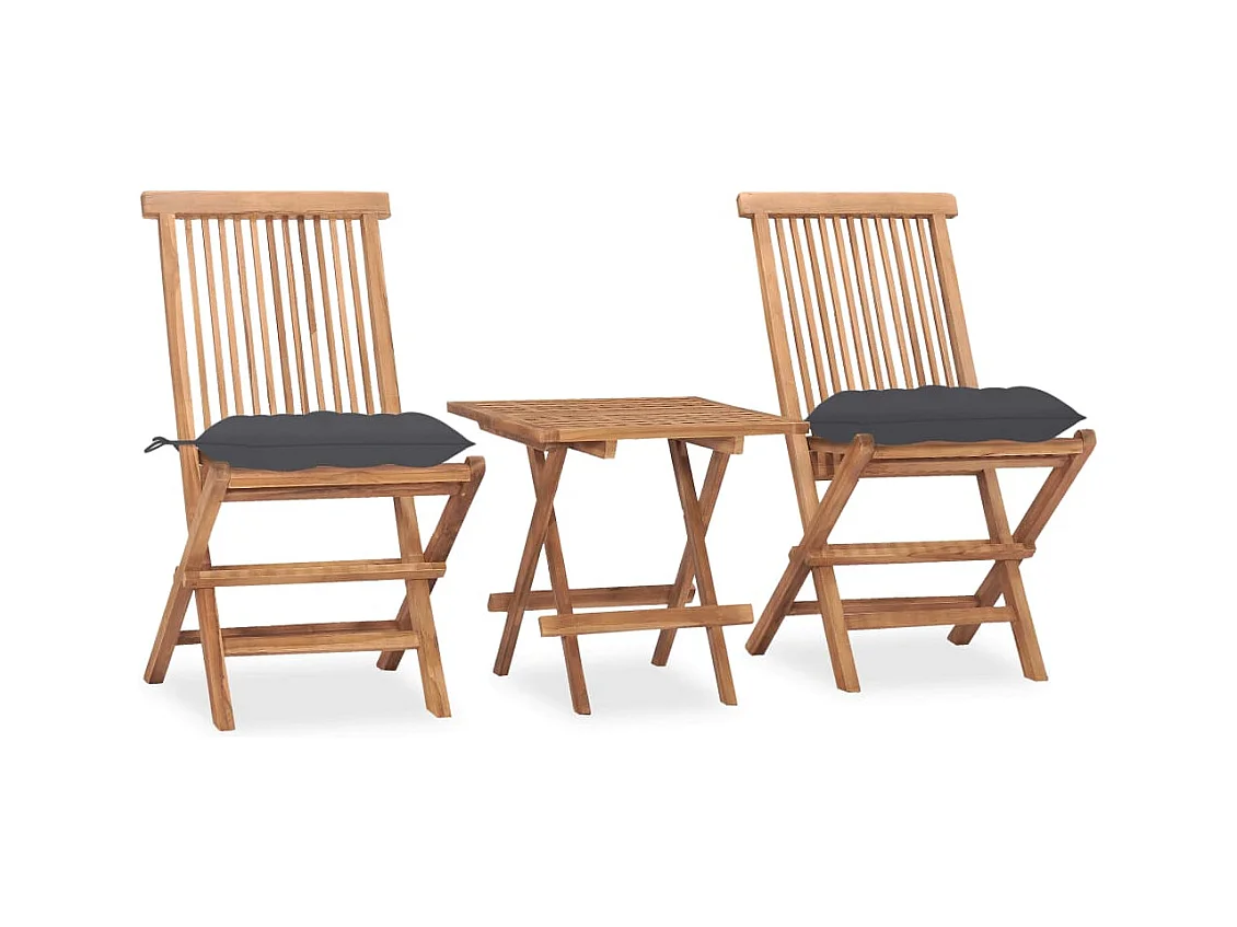Mobilier à dîner d'extérieur pliable avec coussin 3 pièces Teck